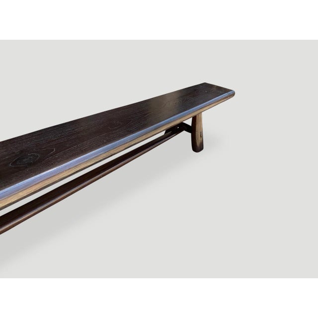 Mid-Century Modern Andrianna Shamaris Midcentury Couture Espresso Stained Teak Wood Long Bench For Sale - Image 3 of 6