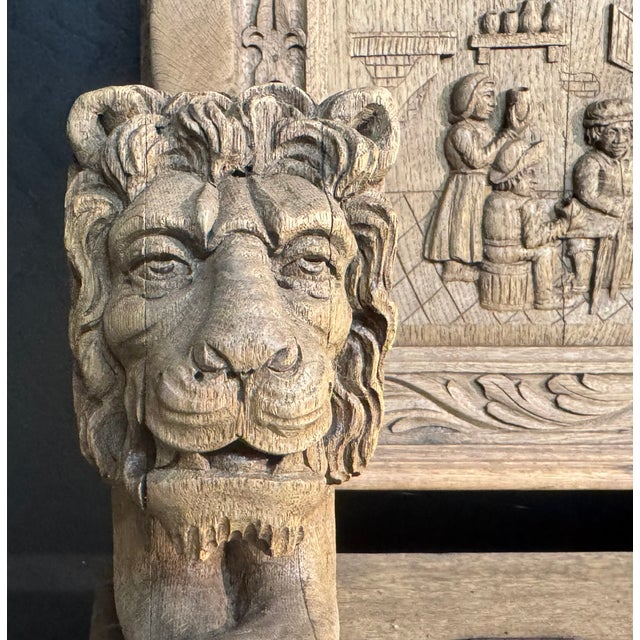 Antique French Carved Oak Bench with Tavern Scene, 1850 For Sale - Image 18 of 18