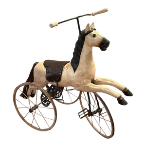 Vintage Victorian Style Hand Carved Wooden Childs Pedal Horse Tricycle