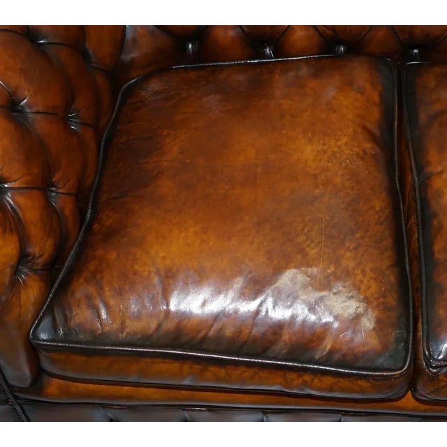 England Hand-Dyed Whisky Brown 3-Seat Chesterfield Club Sofa, 1930s For Sale - Image 12 of 18