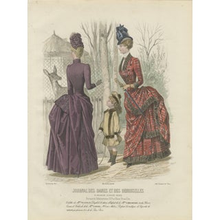 Journal des Dames et des Demoiselles, Tartan Dress & Child at Zoo, 1887, Engraving For Sale