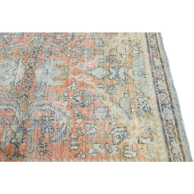 Beige Antique Persian Mahal Handmade Floral Beige and Orange Wool Rug For Sale - Image 8 of 10