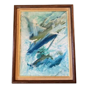 1960’s Original Mid Century Modern Abstract Painting Modernist Frame