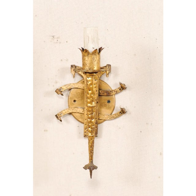 French Torch-Style Hammered Iron Sconces - A Pair For Sale - Image 4 of 10