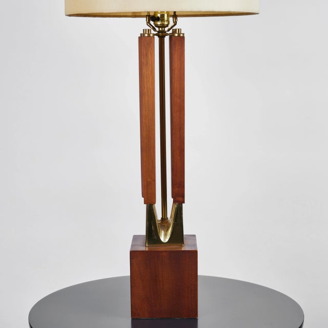 Pair of Walnut and Brass Table Lamps by Laurel Lamp Company, 1960's For Sale - Image 4 of 10