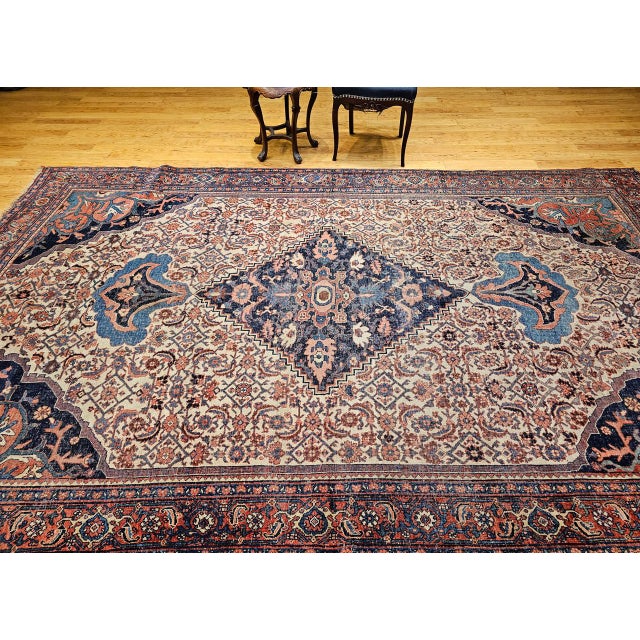 Antique Persian Bidjar Rug, Hand-Knotted Wool, Herati Geometric Pattern, Ivory & Red, 7x12 For Sale - Image 10 of 18