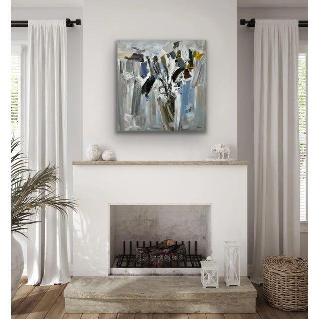 2020s Contemporary Abstract Floral Original Oil Painting, 36" X 36" For Sale - Image 5 of 12