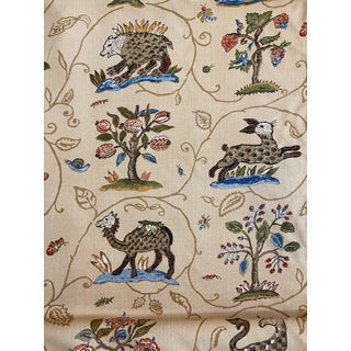 Schumacher La Menagerie Screen Print Linen Fabric 3 1/2 Yards Color Cream For Sale