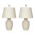 A Pair of White Ceramic Crackle Lamps With Linen Shades For Sale