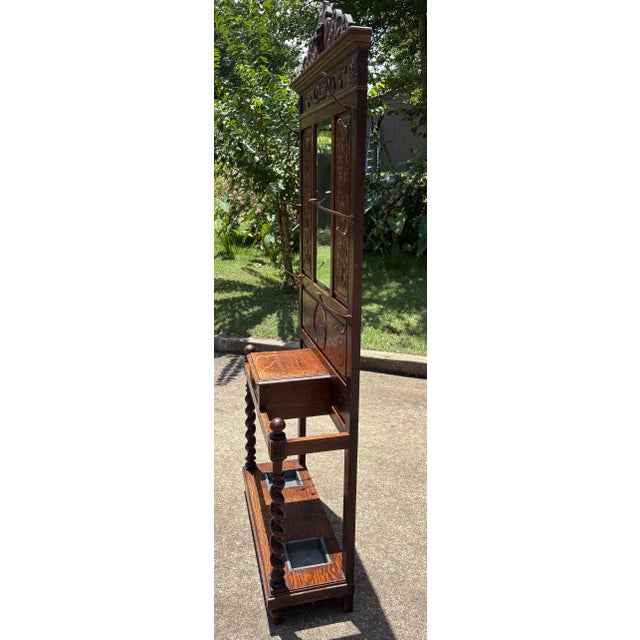 Late 19th Century Antique European Hall Tree With Center Mirror, Glove Box and Umbrella Stands For Sale - Image 5 of 11