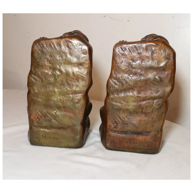 Large Pair of Antique Armor Patinated Bronze Clad Co. Nude Cherub Frog Bookends For Sale - Image 11 of 12