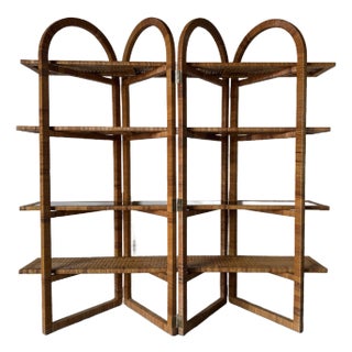 1970s Vintage Coastal Organic Four-Tier Arched Folding Rattan Étagère For Sale
