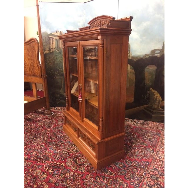 Antique Victorian Bookcase, Walnut Bookshelf With Glass Doors For Sale - Image 16 of 18