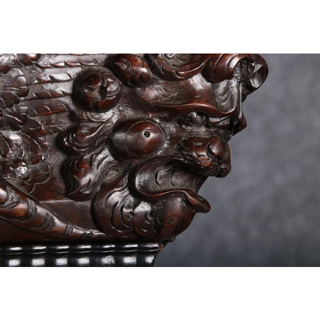 Baroque Cabinet Amsterdam Schapp, 5 Ebonized Columns, Pillow Fillings, Carved Chapters - Doors - Cornice, Secret Compartment, on High Feet, 1880 For Sale - Image 6 of 18