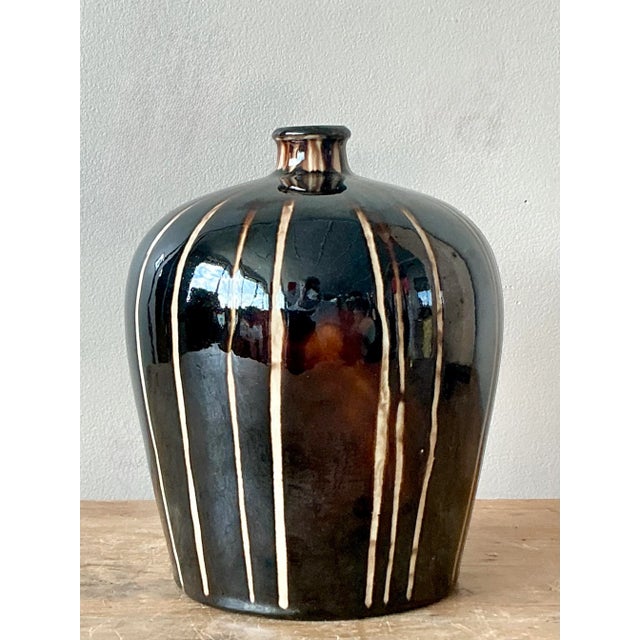 Mid 20th Century Vintage Boho Glazed Ceramic Vase For Sale - Image 5 of 6