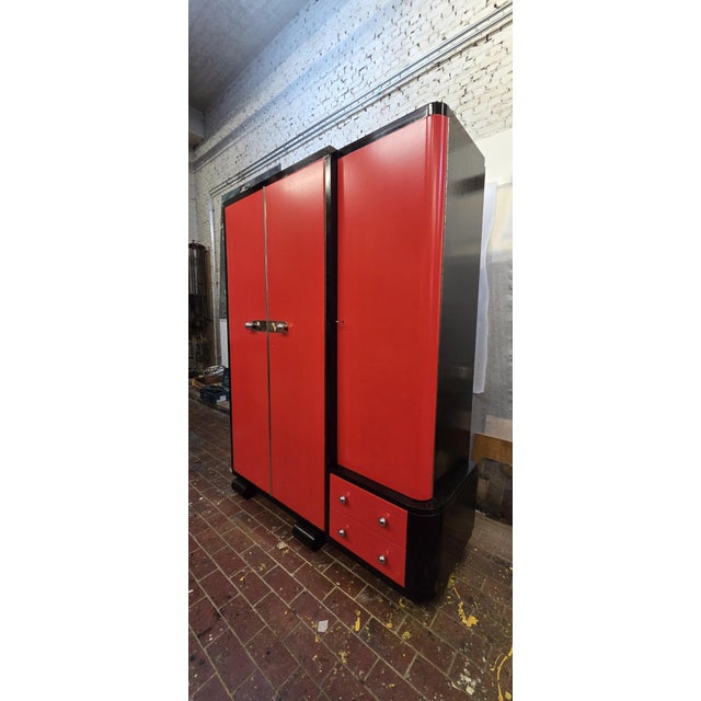Black Modernist Red Oak Wardrobe, 1920s For Sale - Image 8 of 9