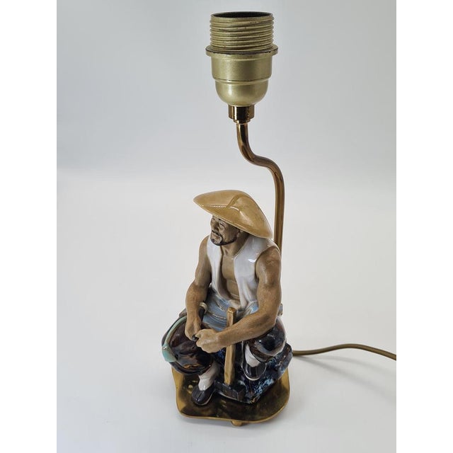 Ceramic Table Lamp with Fisherman Figurine, 1960s-1970s For Sale - Image 14 of 16