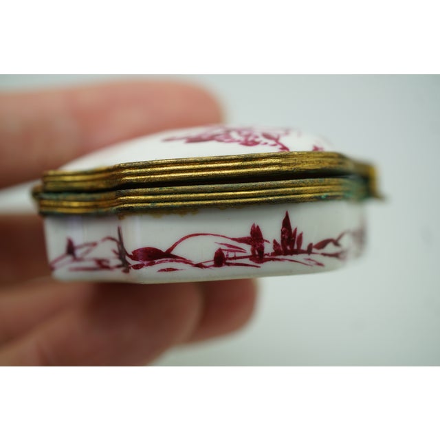 Antique Victorian Porcelain Brass Mount Courting Couple Pill Box 2" For Sale - Image 11 of 13