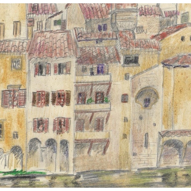 Grace Spongberg (American, 1906-1992) "Florence - rainy day / across the Arno / 'Rainy Afternoon in Florence'" oil pastel...