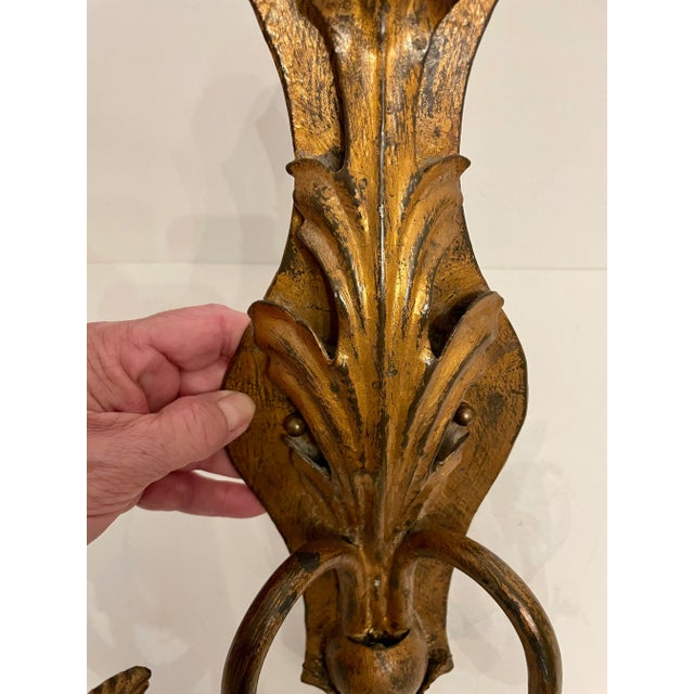 Pair Handmade Gilt Iron and Crystal Sconces Two Pairs Available For Sale - Image 10 of 12