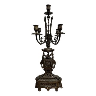 Large Antique French Five-Branch Candleholder in Bronze For Sale
