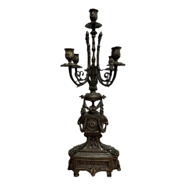 Large Antique French Five-Branch Candleholder in Bronze For Sale