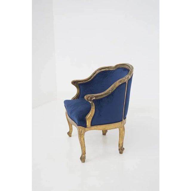 Vintage Blue Velvet and Gilt Wood Armchair, 1890s For Sale - Image 9 of 10