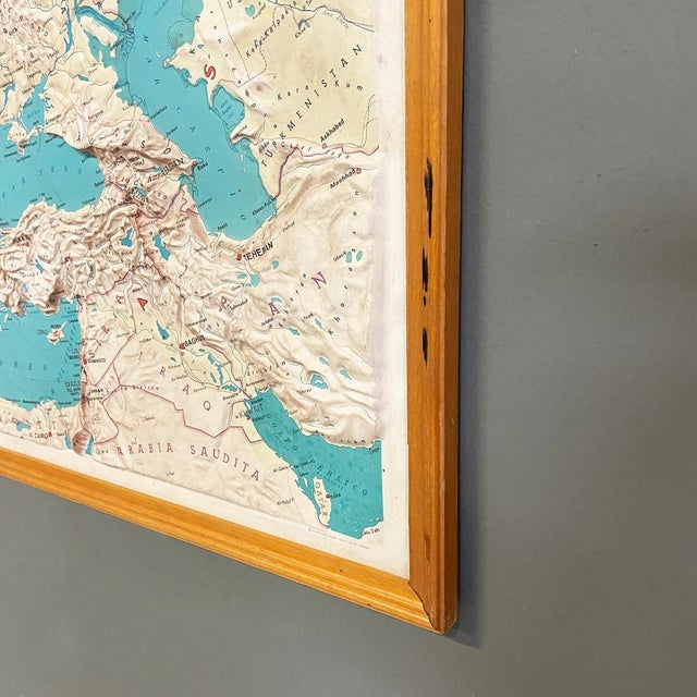 Modern Italian Topographic Geographical Map in Wood Frame of Europe, 1950s-1990s For Sale - Image 13 of 16