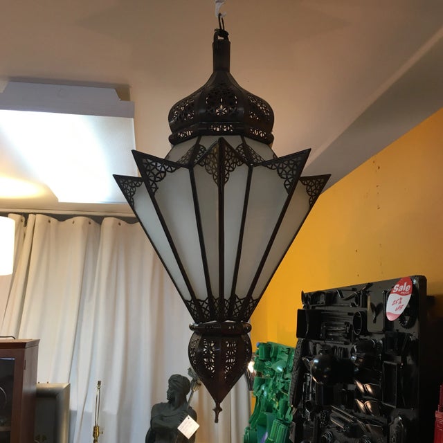 Bronze Moroccan Frosted Glass and Pierced Metal Hanging Element For Sale - Image 8 of 9