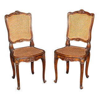 Pair Mid 20th C Louis XV Style Cane Back Side Chairs For Sale