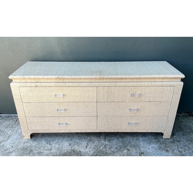 Vintage Grasscloth and Lucite Dresser For Sale - Image 4 of 14