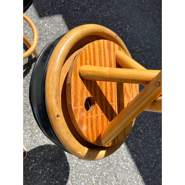 Wood Mid Century Namboo Swivel Spiral Leg Bar Stools - Set of 4 For Sale - Image 7 of 8