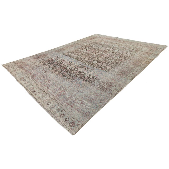 Islamic Antique Doroksh Wool Rug With Muted Crimson and Ice Blue Patina 9 X 13 For Sale - Image 3 of 11