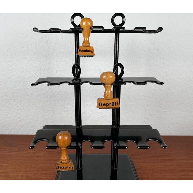 Mid-Century German Metal Office Rubber Stamp Holder and 3 Stamps, 1960s, Set of 4 For Sale - Image 12 of 18
