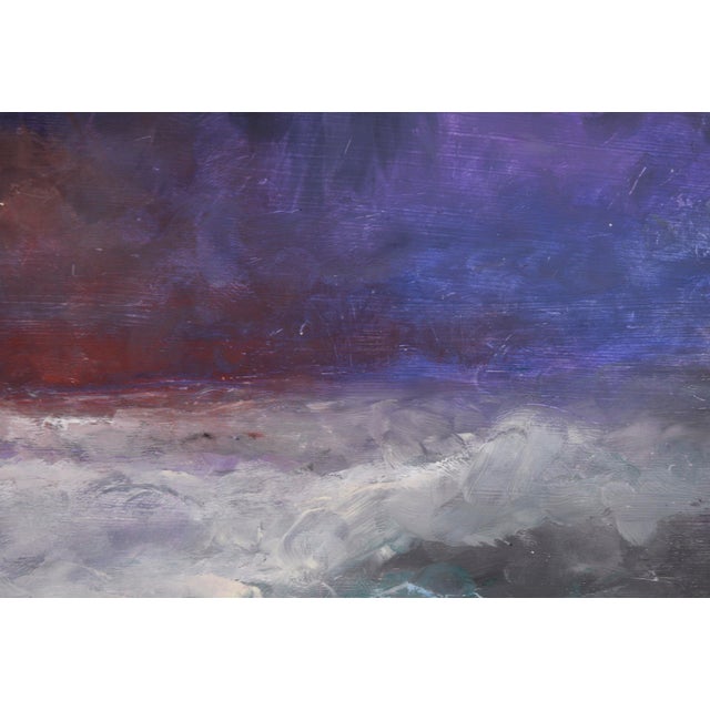 Nocturnal seascape by Vasil (Victor) Papkov (20th Century). A dark storm hangs over the ocean, with mixed hues of black,...