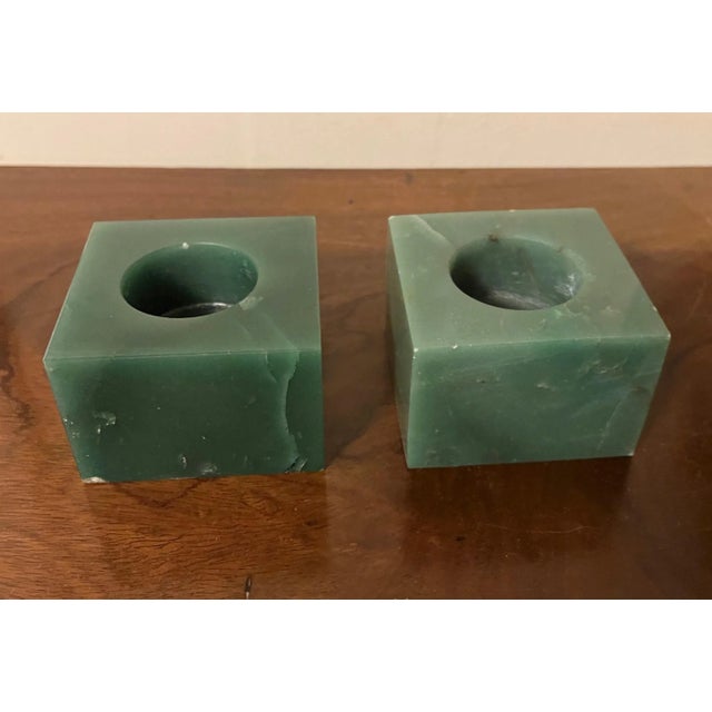 Green Agate Stone Square Display Base Block Cubes or Candlesticks - a Pair For Sale - Image 4 of 13