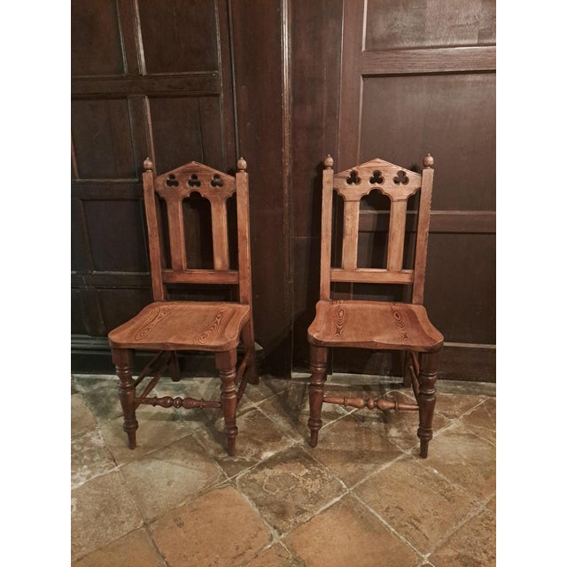 Antique Gothic Pitch Pine Hall Chairs, 1890, Set of 2 For Sale - Image 3 of 4