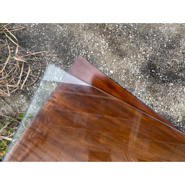 Mid Century Modern Slate + Wood Side Table | Glass Top Cover + Brass Hardware For Sale - Image 11 of 12