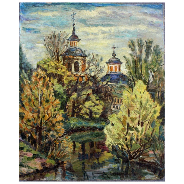 American 1990s Cathedral of the Pacific Landscape, II Impressionist Style Oil Painting For Sale - Image 3 of 5