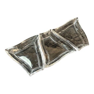 Set of 3 Luigi Bormioli Italy Clear Crystal Triangle Serving Dishes For Sale