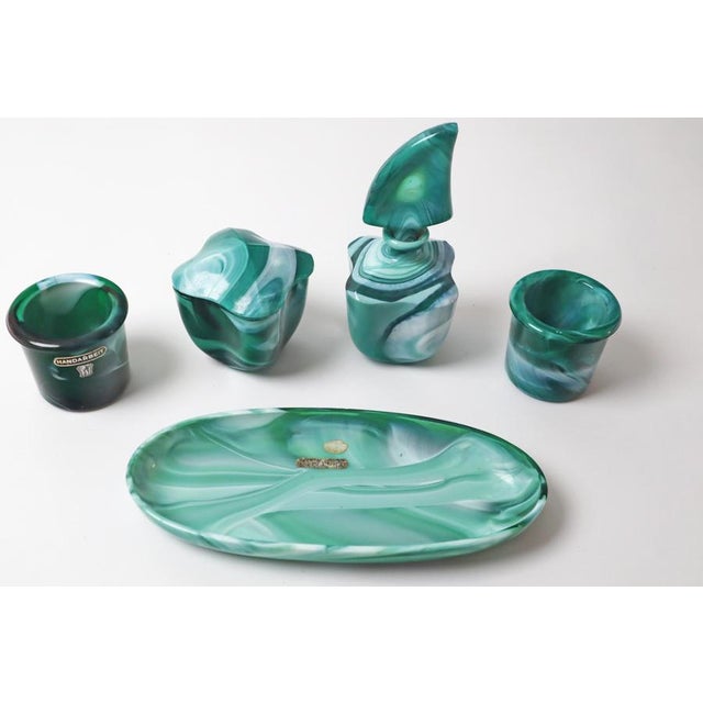 Green White Mouth-Blown Glass Dressing Table Set, 1950s, Set of 5 For Sale - Image 11 of 16