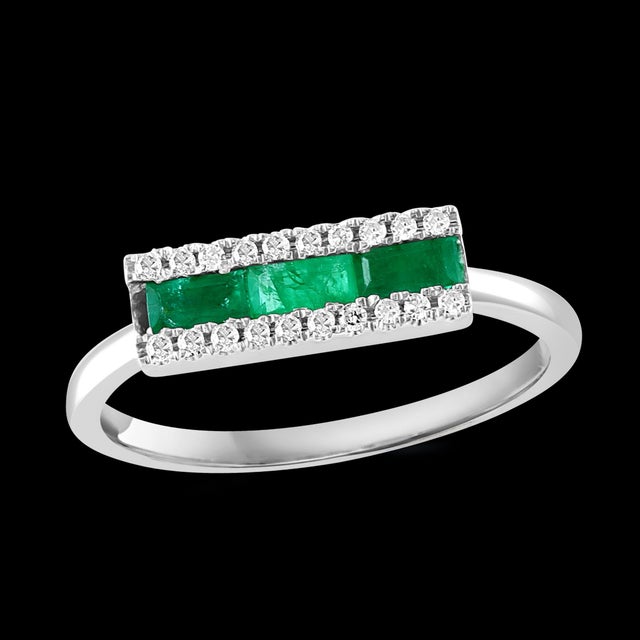 Princess Cut Emerald & Diamond Staking Band/Ring 14 Kt Yellow Gold/ White Gold For Sale In New York - Image 6 of 8
