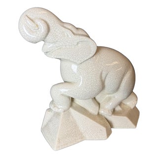 Art Deco Craquele Ceramic Elephant, 1920s-1940s For Sale