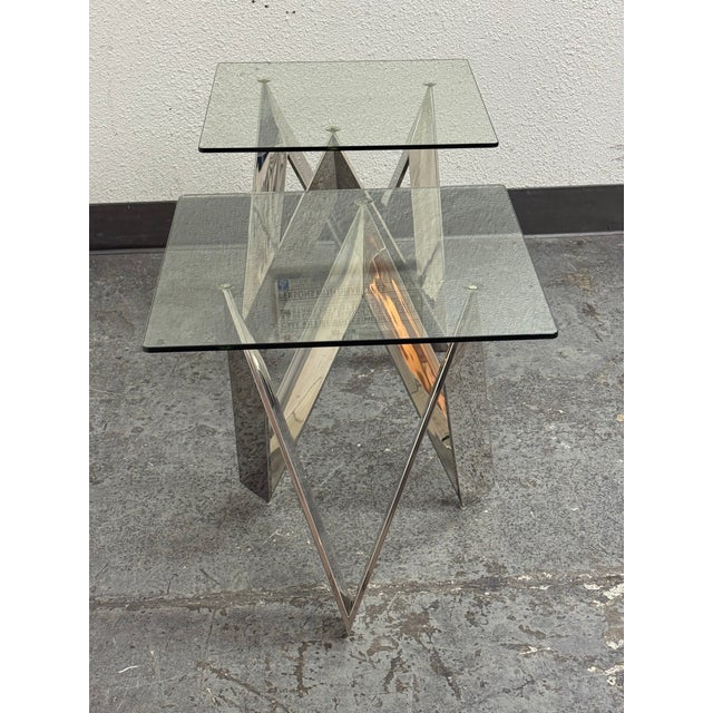 Calvin Chrome + Glass Side Tables, Pair For Sale - Image 12 of 12
