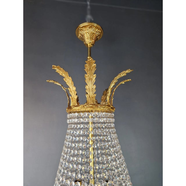 Metal 21st Century Brass Basket Empire Sac a Pearl Chandelier Crystal and Antique Gold For Sale - Image 7 of 12