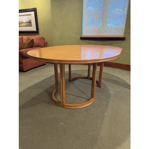 Mid-Century Modern Vintage McGuire Blonde Round Dining or Game Table With Two Leaves For Sale - Image 3 of 12