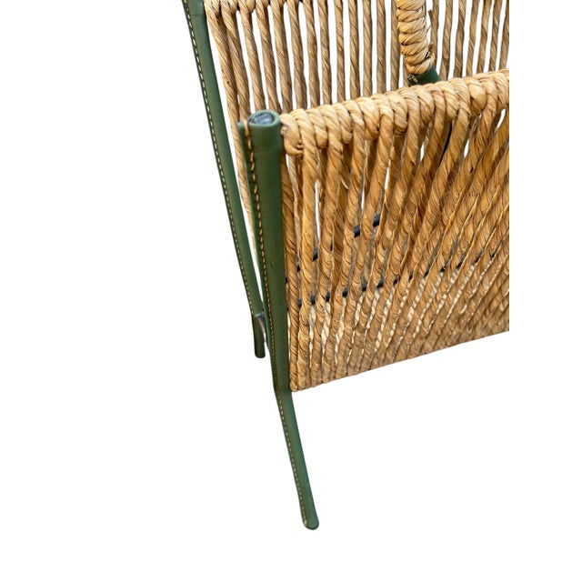 Textile Stitched Leather Magazine Rack by Jacques Adnet, 1950s For Sale - Image 7 of 10