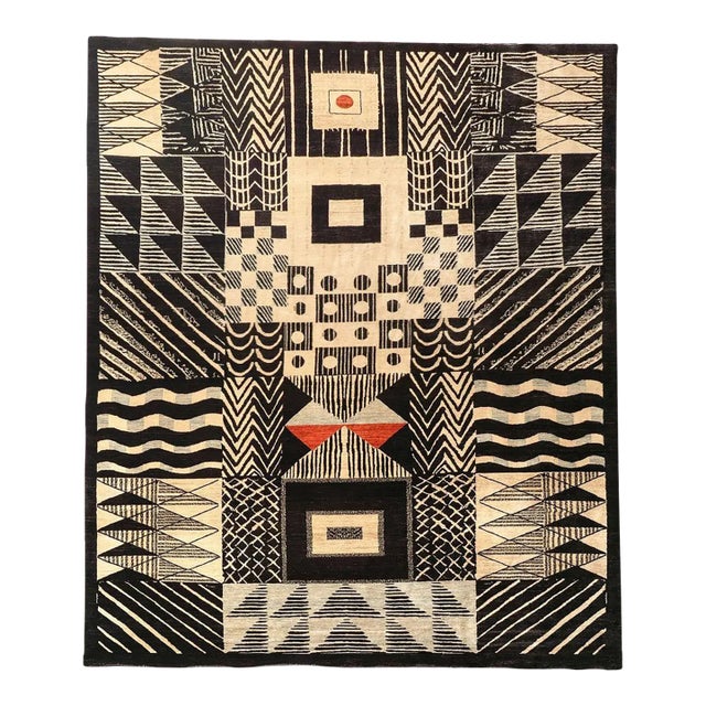 Vintage Oversized Bauhaus Tapestry in Black With Geometric Pattern - Rug & Kilim For Sale