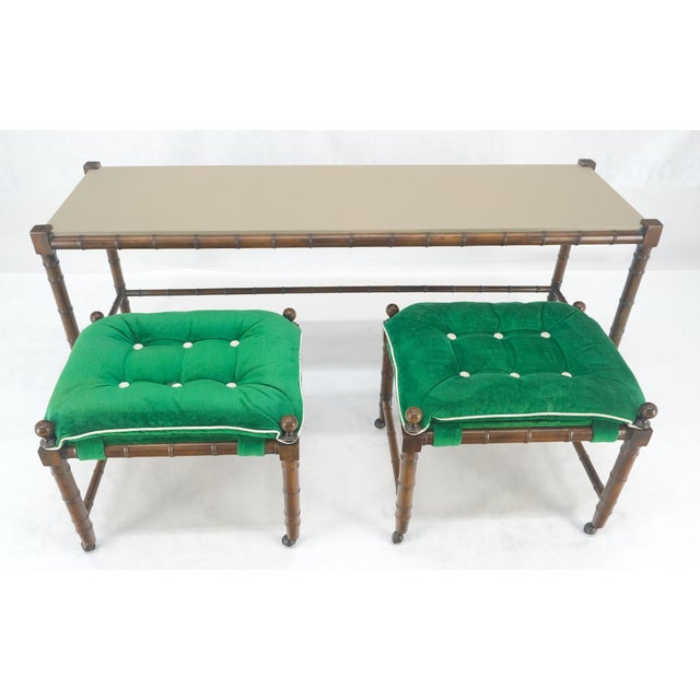 Mid Century c1970s Faux Bamboo Console Sofa Table & Pair Nesting Benches MINT! For Sale - Image 11 of 18