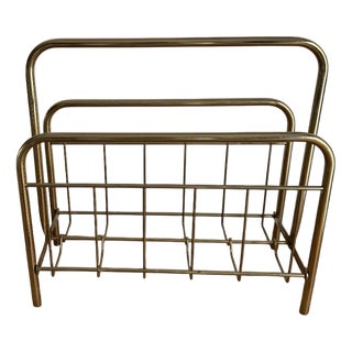 Hollywood Regency Style Gold-Plated Magazine Rack For Sale